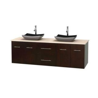 Wyndham Collection Centra 72 in. Double Vanity in Espresso with Marble Vanity Top in Ivory and Black Granite Sinks WCVW00972DESIVGS1MXX