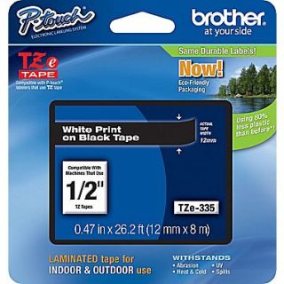 Brother TZe 335 1/2 P Touch Label Tape, White on Black