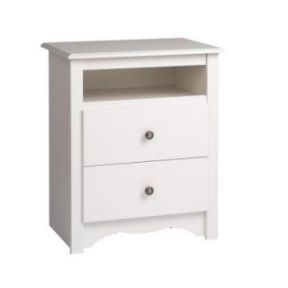 Prepac Monterey 2 Drawer Tall Nightstand with Open Cubbie in White WDC 2428