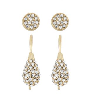 Isla Simone 14KT Gold Plated Round Stud and Swirl Crystal Earring Set