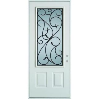 Stanley Doors 32 in. x 80 in. Silkscreened Glass 3/4 Lite 2 Panel Prefinished White Steel Prehung Front Door 5022E D 32 L