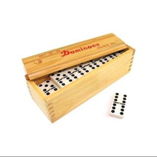 White & Black Domino Game Tiles w Natural Wood Storage Box