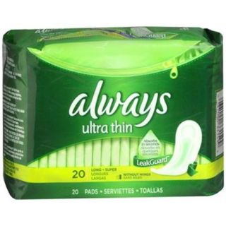 Always Ultra Thin Pads without Wings, Long Super 20 ea (Pack of 3)