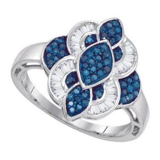 10K White Gold 0.45ctw Glamorous Blue Diamond Fashion Micro Pave Marquise Ring