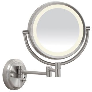 Conair 16.875 in W x 12.625 in H Brushed Nickel Round Bathroom Mirror