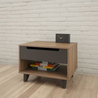 Nexera Alibi 1 Drawer Nightstand in Walnut and Charcoal   340142