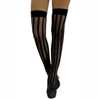 Luxury Divas Vertical Striped Black Thigh High Stockings