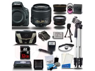 Nikon D5500 DSLR Black Camera w/ 18 55mm + Wide Angle + Telephoto 3 Lens 23pc Premium Kit 32GB