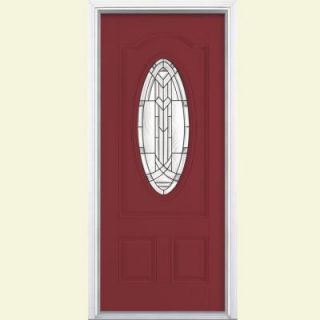 Masonite 36 in. x 80 in. Chatham Three Quarter Oval Lite Painted Smooth Fiberglass Prehung Front Door with Brickmold 25212