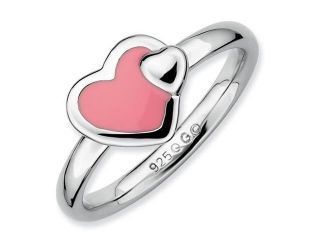 Sterling Silver Stackable Expressions Polished Pink Enameled Heart Ring, Size 5