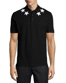 Givenchy Star Print Knit Polo Shirt, Black