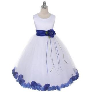 Kids Dream Baby Girls White Satin Blue Petal Flower Girl Dress 12M