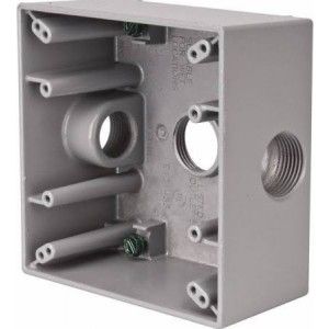 Crouse Hinds TP7086 Electrical Box, 2" Deep Weatherproof Cast Aluminum Outlet Box w/(3) 1/2" Outlet Holes
