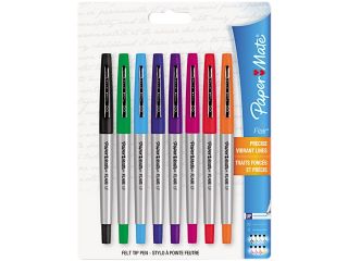 Paper Mate 62145 Flair Porous Point Stick Free Flowing Liquid Pen, Assorted Ink, Ultra Fine, 8/Pk