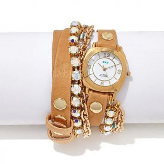 La Mer Leather Strap and Chain Goldtone Wrap Watch   8081018