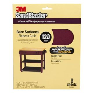 3M SandBlaster Sandpaper with NO SLIP GRIP Backing, 3 2/3 in x 9 in, 120 grit, 5 sheets/pk