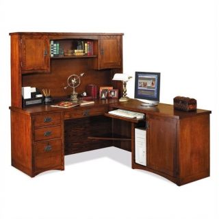 Kathy Ireland Home by Martin Furniture Mission Pasadena L Shape Wood Home Office Set with Hutch in Mission Cherry   MP682 PKG