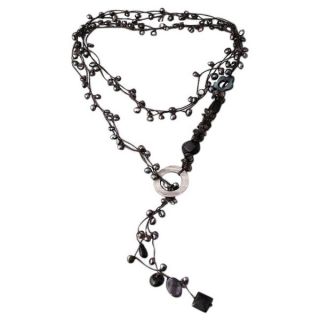 Cotton Black Pearl/ Onyx/ Mother of Pearl Necklace (3 6 mm) (Thailand)