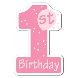 Club Pack of 24 Pink and White 1st Birthday Number One Cutout Girls Party Decorations 16"