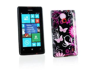 Kit Me Out US IMD TPU Gel Case + Screen Protector with MicroFibre Cleaning Cloth for Nokia Lumia 525   Black Pink Garden