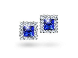 Bling Jewelry 925 Sterling Silver Princess Cut CZ Simulated Sapphire Stud Earrings