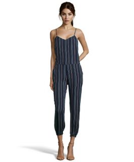 Theory Navy And Holly Green Striped Silk 'stassia' Jumpsuit (356340801)