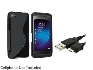 Insten Black S Shape TPU Rubber Case + Charging Data Cable Compatible with BlackBerry Z10