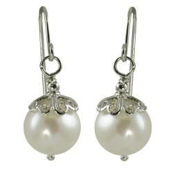 Pearls For You Silver White Freshwater Pearl Earrings (9 10 mm