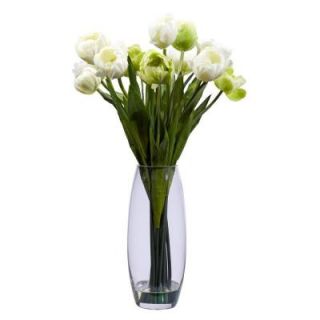 Nearly Natural 20 in. H White Tulip with Vase Silk Flower Arrangement 4792