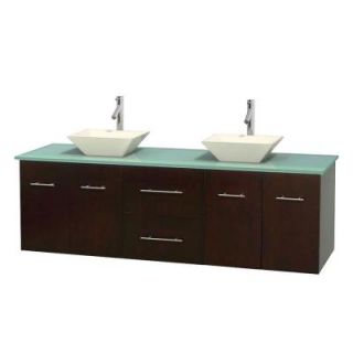 Wyndham Collection Centra 72 in. Double Vanity in Espresso with Glass Vanity Top in Green and Bone Porcelain Sinks WCVW00972DESGGD2BMXX