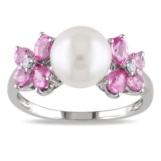 Miadora 10k White Gold Cultured Freshwater Pearl, Pink Sapphire and