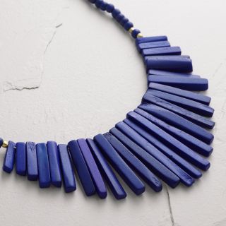 Bone and Cobalt Fringe Statement Necklace