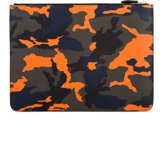 Givenchy Orange & Khaki Nappa Leather Camo Pouch