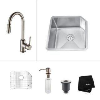 KRAUS All in One Undermount Stainless Steel 21 in. Single Bowl Kitchen Sink with Satin Nickel Faucet Set KHU121 23 KPF1622 KSD30SN