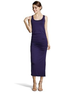 Casual Couture By Green Envelope Ink Jersey Knit Ruched Side Slit Racerback Maxi Dress (323894701)