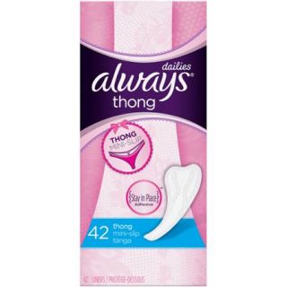 Always Thong Mini Slip Dailies Liners, 42 count
