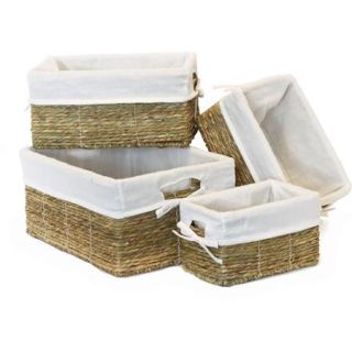 Baum Lined Binded Rice Storage Baskets, Set of 4, Natural