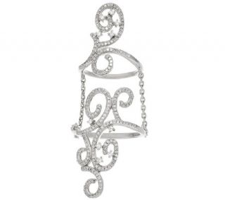 Lace Diamond Double Ring w/ Chain, Sterling 1/2 cttw, by Affinity —