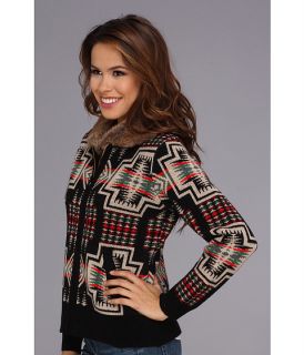 pendleton skilak zip cardigan w detachable faux fur collar black multi