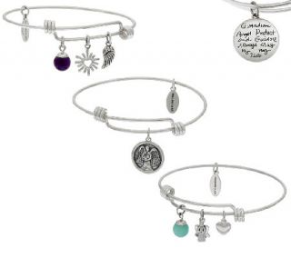 Extraordinary Life Set of 3 Sterling Silver Expandable Charm Bangles —