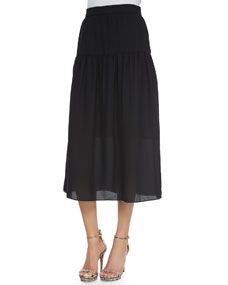 NM EXCLUSIVE Linen Peasant Maxi Skirt, Black