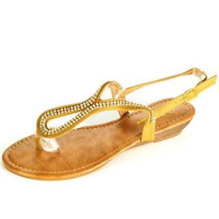 Womens Rhinestone Sandals Slingback Flats Heeled Flip Flops Sparkle Thong Shoes Tan Size 7.5