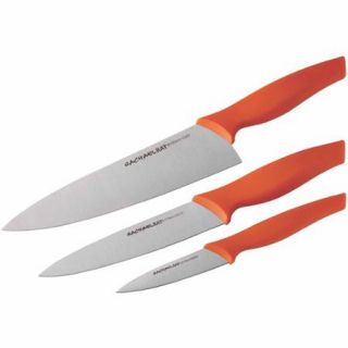 Rachael Ray Cutlery 3 Piece Japanese Stainless Steel Chef Knife Set with Orange Handles and Sheaths