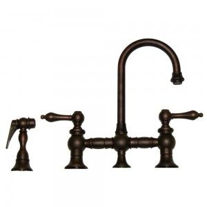 Whitehaus WHKBLV3 9106 MB Vintage III entertainment/prep bridge faucet with short gooseneck swivel spout, lever handles and solid brass side spray   Mahogany Bronze