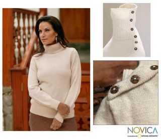 Womens Alpaca Wool Winter Ivory Sweater (Peru)   13864444