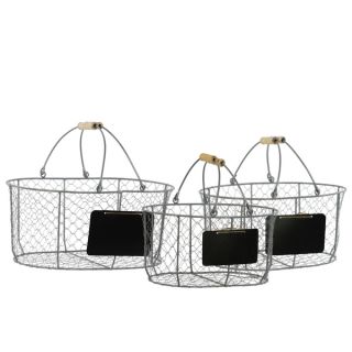 Metal Wire Basket Oval with Mesh Sides Wood Handles and Black Name