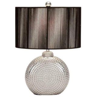 WHITE & SILVER SCROLLS PATTERN ROUND TABLE LAMP