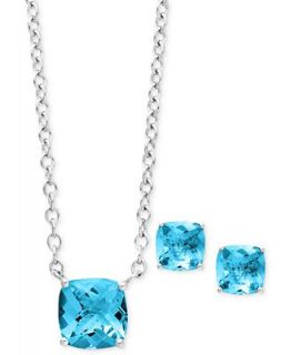 Sterling Silver Jewelry Set, Cushion Cut Blue Topaz Earrings and