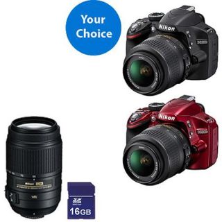 Your Choice Nikon D3200 24.2 Megapixel Digital SLR Camera Value Bundle with Nikkor AF S 55 300mm and 16GB Memory Card