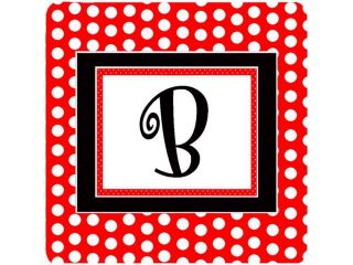 Set of 4 Monogram   Red Black Polka Dots Foam Coasters Initial Letter B